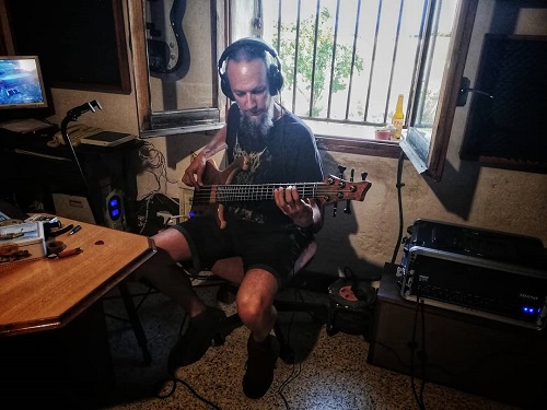 Xavi recording the bass at Trempol Studios